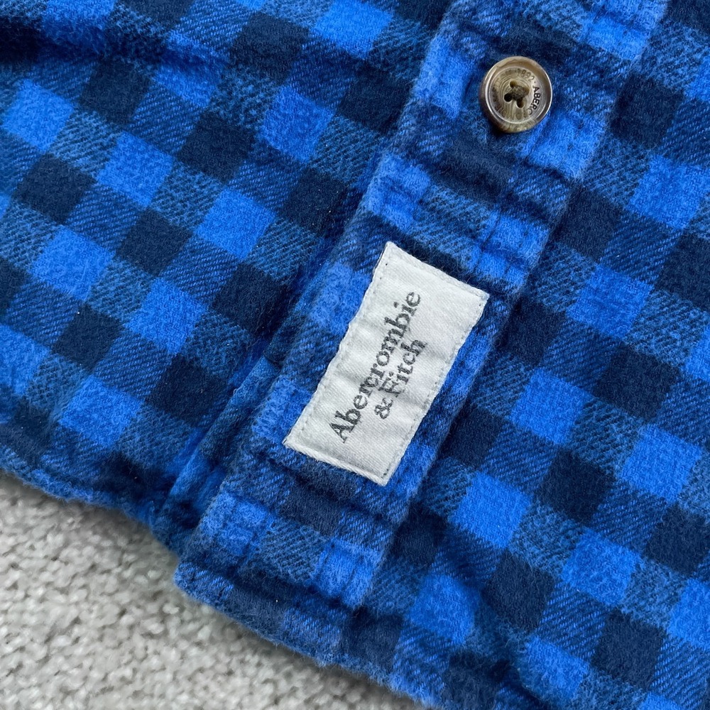 Abercrombie Fitch Shirt Mens 2XL XXL Blue Gingham Heavy Flannel Muscle Fit - Picture 4 of 13